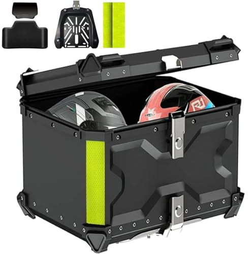 Yglophic Bauletto per Moto in Lega di Alluminio Impermeabile Con Serratura di Sicurezza per Casco 45L 55L 65L 80L 100L Black, 55L