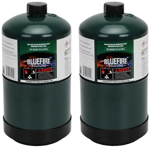 KOMAN BLUEFIRE 16.4 oz Propane Tank Camping Propane Tank Portable Canister Propane Gas Tank Small Propane Tanks for Camping Stove Outdoor Backpack Mini Burner Heater Cooking Torch Lamp(2 Pack)