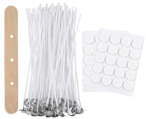 Auroh 40 Pcs Candle Wicks for Making Candles – 5 cm long Pre-Waxed Wicks with self Centering Holder for DIY Candles - Longer Burning Time with Low Smoke Candle Making Kit