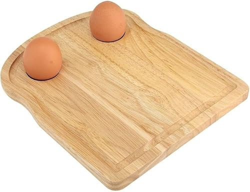 Wooden Breakfast Board with Egg Holders, Toast Shape Design, 24 cm x 20 cm, Kitchen Serving Tray