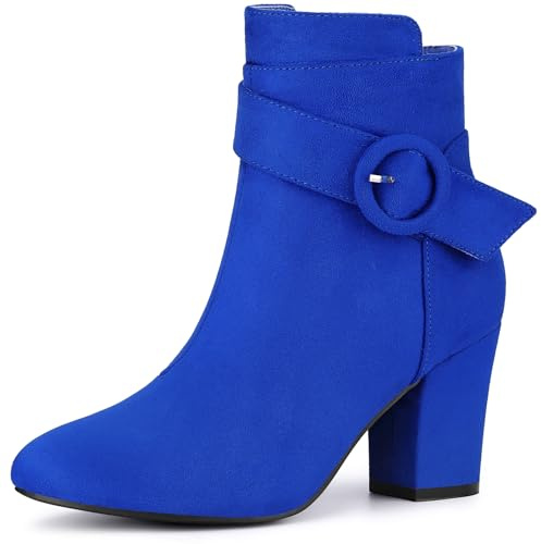 Allegra K Stivaletti da donna con punta tonda e tacco a blocco, Blu reale, 38 EU