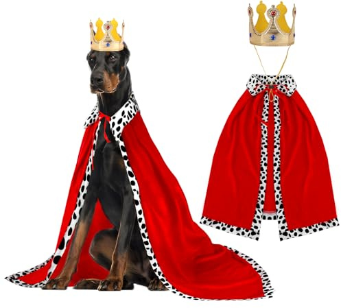 RANYPET Costume da re per cani, costume di Halloween per cani, mantello con corona, per cani di taglia media e grande, costume da principe regina principe e principessa, cosplay, per feste di