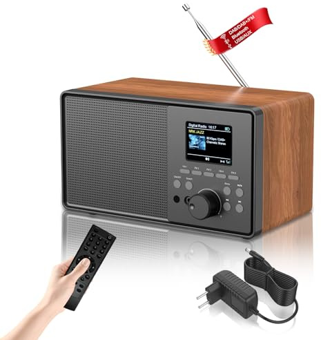 HABOWN DAB Plus/DAB+ / FM Radio Vintage con Bluetooth, Radio da Cucina con Telecomando, Radio digitale radiosveglia con Doppio Allarme e porta USB/AUX,Timer di Spegnimento, 30 Stazioni Preimpostate