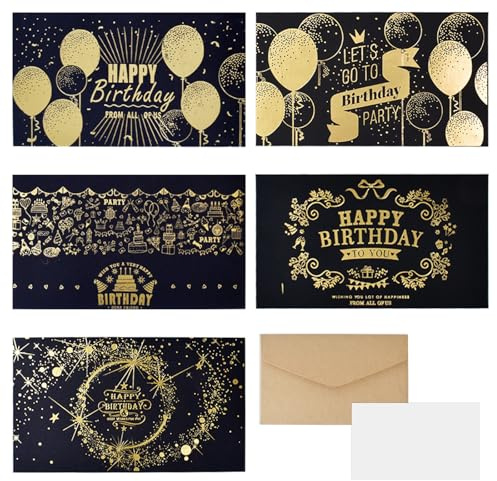 Luxvara 20 Piezas Tarjetas de Cumpleaños con Sobre, 5 Diseños Tarjetas de Felicitación Cumpleaños, Tarjeta Plegable para Adultos y Niños