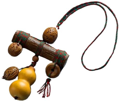 Handsnidade naturligt gammalt persikoträ svärd nyckelringhänge - retro praktisk present till samlare