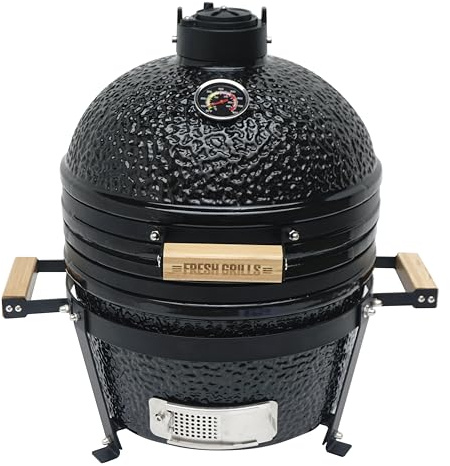 Kamado Keramisk Kolgrill 40.6 cm, BBQ Rökugn med Pizzafunktion, Termometer & Luftventil, Gjutjärn & Rostfritt Stål för Trädgård & Utomhusmatlagning