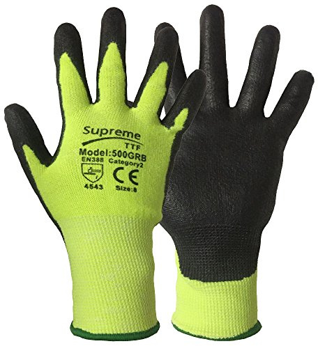 6 Pairs Level 5 Protection Green Black Anti Cut Proof resistant Nylon PU Work Safety Gloves (Medium)