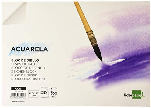 Liderpapel 932021 Ritblock med limmade akvarellpapper medelkornigt slät 300 g/m2 A3 420 x 297 mm papper vit