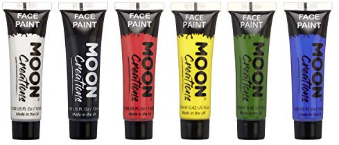 Moon Creations Face & Body Paint Tubes | Primary Set | 12ml | Ready to Use Face Paint | No Flake | Cruelty Free, Made in UK | Face Paint for Kids, Adults, Fancy Dress, Festivals, Halloween & More