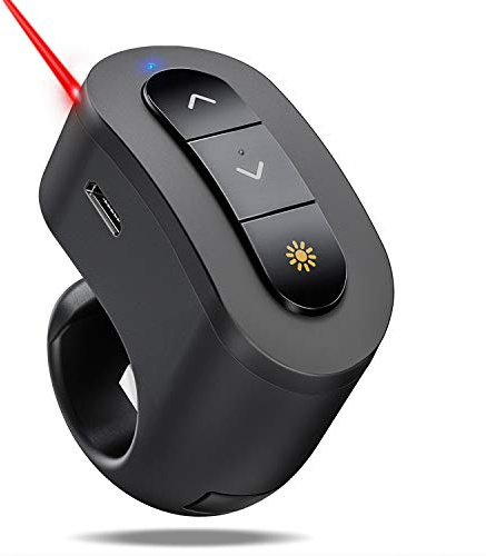 Rechargeable Finger Ring Wireless Presenter Clicker for PowerPoint, Keynote, Mac, Laptop - USB Presentation Remote with 2.4GHz RF