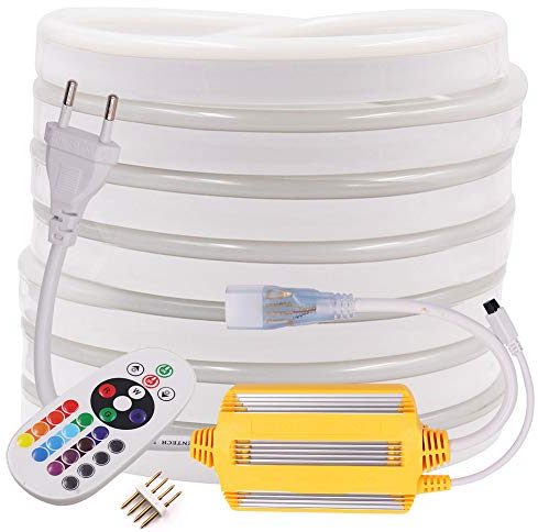 XUNATA 6M RGB LED Neon Streifen, 220V RGB 5050 IP65 Wasserdicht Dimmbares Diffusion Flexibles LED Lichtschlauch mit Wasserdicht Controller+24Tasten IR-Fernbedienung