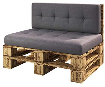 sunnypillow Palettenmöbel Gartenmöbel Set aus Holz Indoor/Outdoor Europaletten Möbel Sofa Gartensofa Bank Sessel Holztisch für Balkon Terrasse Garten | geflammt Bank 120 x 60 cm Höhe : 30 cm