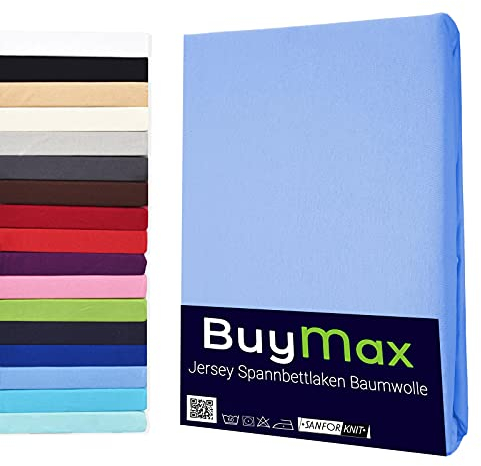 Buymax® Spannbettlaken 60x120cm Baumwolle 100% Kinderbett Spannbetttuch Baby Bettlaken Jersey, Matratzenhöhe bis 15 cm, Farbe Hellblau