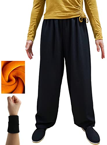 Dee Plus Kung Fu Tai Chi Trainingshose Warme Winter Hose Fleece Gefüttert Jogginghose Casual Sporthose Damen und Herren Uniformen Kampfsport | Qigong Wing Chun Shaolin Weite Beine (XXL)