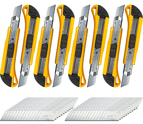 Firschoie 8 Pezzi Coltello a Lama, Taglierino Cutter con lama di ricambio, lama sostituibile, Manico in ABS antiscivolo a scomparsa e doppia serratura, Coltelli per artigianato, lavori di taglio