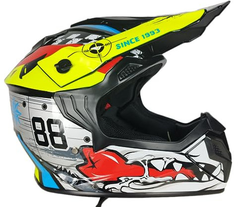 Casco Bimbo bambino per mini moto da Cross Enduro Quad Off Road fuori strada integrale con Nuova Omologazione CE C.E. ECE 22.06 (8 anni)