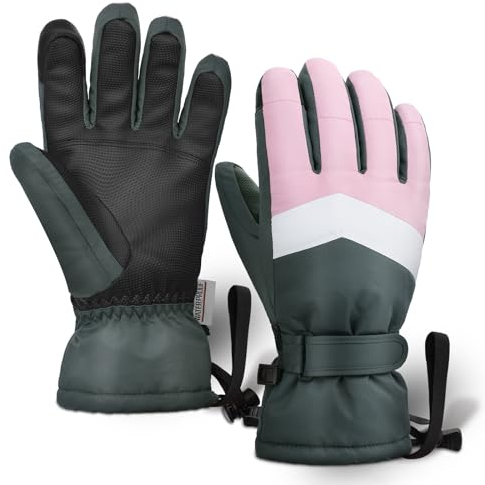 Homord Winterhandschuhe für Herren & Damen, Wasserdicht Skihandschuhe Winter Warm Schnee Handschuhe mit Touchscreen für Skifahren,Snowboarden,Schneeschlitten,Eislaufe (L (größe 8-8.5), Rosa/Grau)