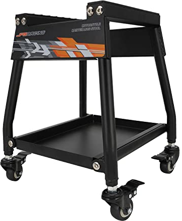 JFG RACING Dirt Bike Stand Detachable Dirt Bike Maintenance Stand Movable Pit Bike Stand with Wheels and Tool Tray