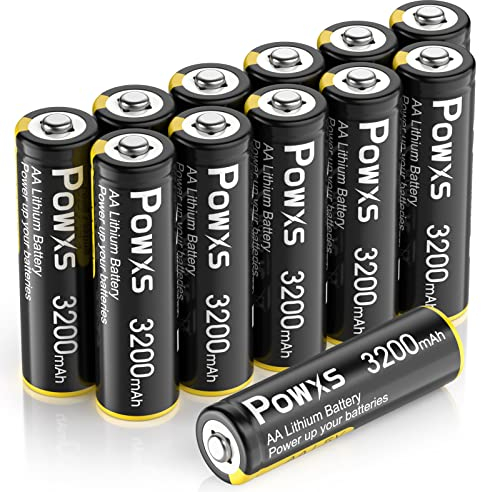 POWXS AA Batterien 12 Stück 1,5V Lithium Eisen Doppel A Batterien 3200mAh Super Kapazität Kompatibel AA Batterien für High-Tech Geräte Lithium AA Batterie langlebig [Nicht Wiederaufladbar]