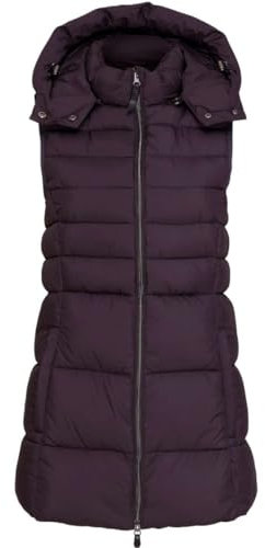 RL24 - Damen Langweste JILL von Equipage | tailiierte Longweste zum Reiten | lange Weste in After Dark (Braun) | großer Kragen & abnehmbare Kapuze | warme Steppweste in Größe S