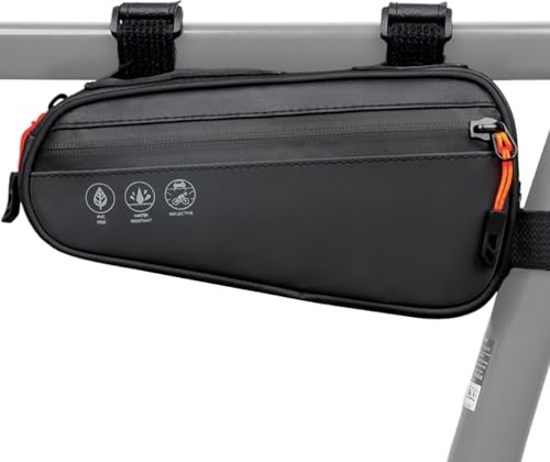 Danuosie Bike Frame Bag, Water Resistant Bicycle Triangle Pouch with 2 Side Pockets, 3-in-1 Under Seat Storage Top Tube Pack for MTB Mountain Road Commuter Bikes, 1.2L