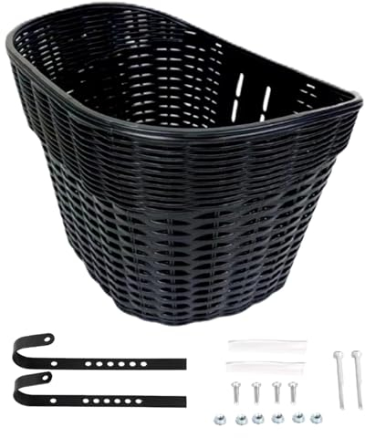 Baoblaze Fahrradkorb Vorne Schwarz PP Geflochten, Einfache Montage für Einkauf & Picknick