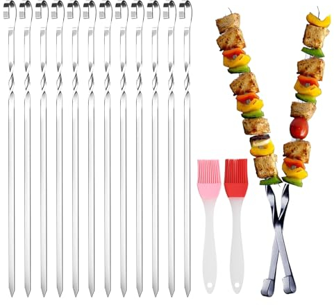 Grillspieße edelstahl,20 Stück grillspieße aus rostfreiem edelstahl,Edelstahl Grill Kabob,30cm Schaschlikspieße Wiederverwendbare Grill,für Grillpartys im Freien und im Garten