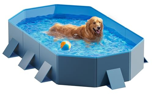 Peteast Foldable Dog Pool with Sturdy Square Design, Durable 71 Lx39 Wx12 D Extra Large Portable Pet Bathtub with Reinforced Sidewalls for Stability, Ideal for Indoor & Outdoor Use (Blue&Dark Gray)