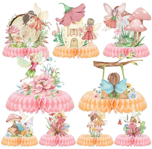 Kit di decorazioni per feste di compleanno – 9 pezzi centrotavola a nido d'ape per la decorazione della tavola farfalla fiore fate decorazioni per feste a tema per la mia fata primo compleanno baby