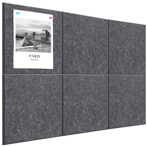 Alternativ för korkbräda 90 x 60 cm anslagstavla anslagstavla för hemmakontor kök foton memos – 6-pack avtagbara filtväggplattor med 20 trycknålar – mörkgrå