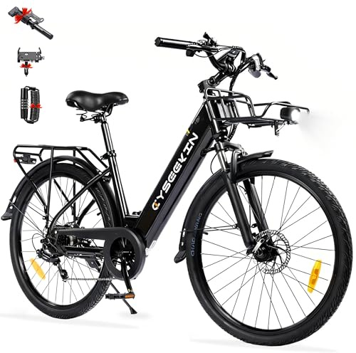 Cyseekin S10 E Bike Herren 26 Zoll, Elektrofahrrad für Erwachsene mit 250W Motor 48V 499,2Wh Akku, 4,4 Zoll LCD Display Ebike mit Federgabel, bis 100km 25km/h Pedelec für Damen City Pendeln