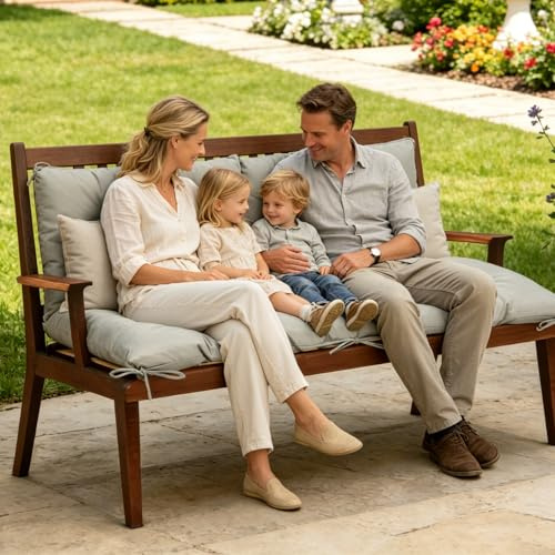 Yigowyigo Cojín para banco de jardín de 2/3/4 plazas, 150 x 100 x 10 cm, con cintas, cojín de respaldo suave, impermeable, para banco de jardín, muebles de jardín, columpios de Hollywood, gris oscuro