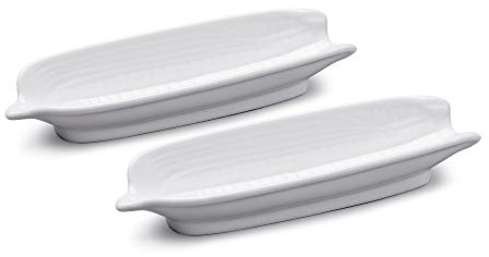 WM Bartleet & Sons 1750 TSET107 Traditional Porcelain Set of 2 Corn on The Cob Serving Plates – White