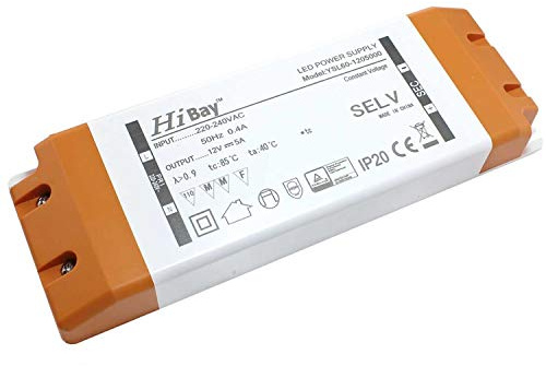 Hibay LED Trafo 12V 60W 5A LED Treiber Transformat 230V auf 12V, für MR16, G4, MR11, Lichtstreifen, Nicht Dimmbar, 1 Stück