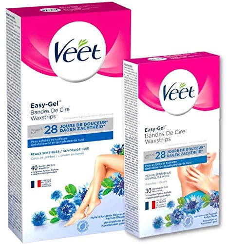 Veet Bandes De Cire Froide Peaux Sensibles - Epilation Longue Durée - Faciles à Utiliser (Jambes & Aisselles)