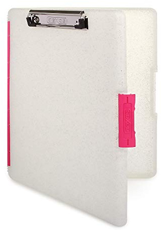 Dexas 3517-22G Slimcase 2 Klemmbrett mit seitlicher Öffnung, Kunststoff, Glitzer mit rosa Clips