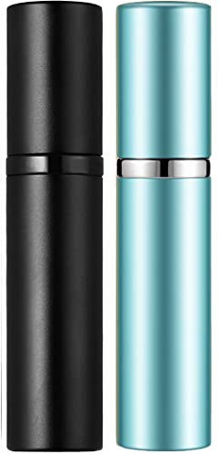 Travelofo Mini Perfume Bottles, Refillable Spray Atomiser, 5ml Leak-Proof Dispenser for Travel, Luxury Gift for Men & Women (Black & Blue)