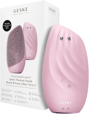 GESKE | SmartAppGuided™ Sonic Thermo Facial Brush & Face-Lifter | 8 i 1 | hudrengöring & anti-rynk | elektrisk rengöringsborste av silikon | enhet för ansiktsmassage | rengörande & anti-aging