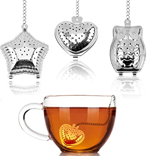 Tea Strainers for Loose Tea, 3 Pcs Stainless Steel Loose Leaf Tea Infuser Fine Mesh Cute Shell Star Heart Shaped Tea Filter with Extended Chain Reusable Tea Bags for Tea Lovers