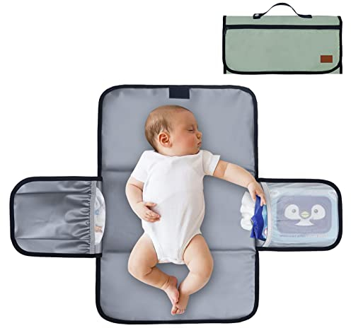 Gloppie Tragbare Baby Wickelauflage XXL Wickelunterlagen für Kleinkinder, Faltbare Wickelunterlage Wasserdicht Wickelmatte als Kulturtasche für Babyartikel, ideal als Geschenk für Neugeborene, Grün