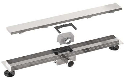 Canaleta de ducha de 90 cm, juego completo 2 en 1, canalón para baño, juego completo de acero inoxidable SU 316, sifón con antiolores y filtro para el pelo