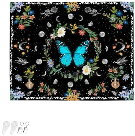 HERKINDNESS Grüner Schmetterling Wandteppiche, 150cm x 100cm Wall Tapestry, Gebürsteter Stoff wand teppich, wandteppich aesthetic für Wohnzimmer Tagesdecke Zimmer Schlafzimmer