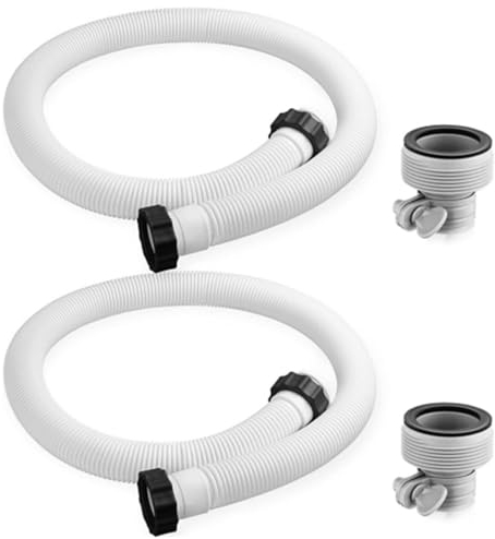 Lot de 2 tuyaux de piscine 38 mm, pour piscines hors-sol, 150 cm, avec 2 adaptateurs de tuyau de type B, tuyau de rechange pour piscine Intex, pompe à filtre