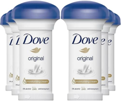 Dove Original Anti-Perspirant Deodorant Cream, 24-Hour Sweat and Odor Protection, 50ml, Moisturizing and Gentle on Sensitive Skin, Long-Lasting Freshness, Pack of 6 Mushroom – Original - 50 ml