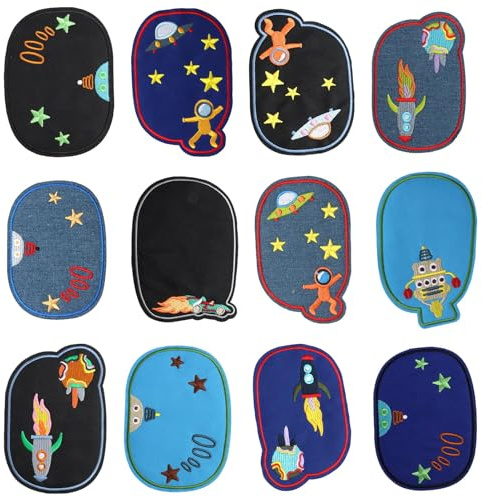 Bügelflicken, Astronauten-flicken zum aufbügeln kinder 12 Stück Patches Cartoon-Knie und Ellenbogenflicken für Jacken, Jeans Flicken, T-Shirt, Rucksäcke, Kleidung patches