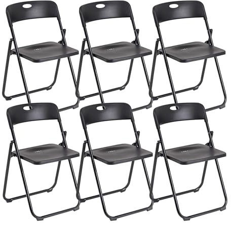Baroni Home Silla Plegable con Estructura de Acero y PVC, Asiento Plegable Que Ahorra Espacio con Pies y Asa, para Viaje, Cocina, Salón, Dormitorio, 74x43x49 cm, 6 Unidades, Negro