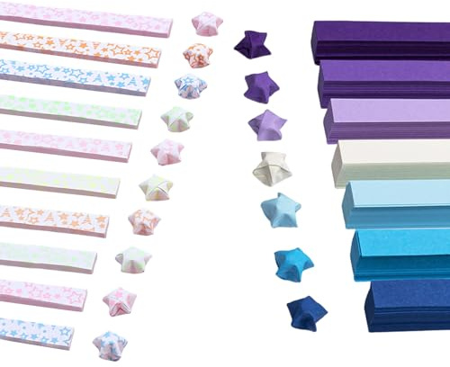 960 strisce luminose per origami a forma di stella, per origami, stelle portafortuna, strisce di carta blu e viola con sfumatura di colore, strisce di carta decorative a stella, per artigianato fai da