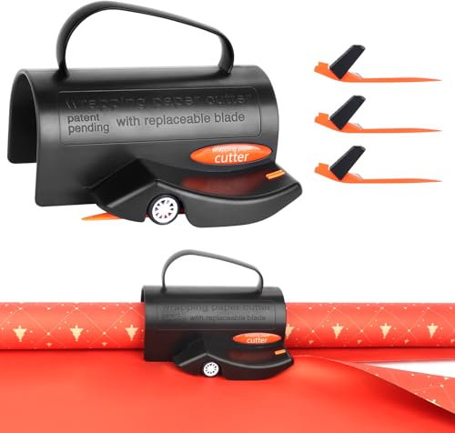 FENYW Geschenkpapier Schneider für Rollen, Weihnachten Geschenkpapier Cutter mit 3 Klingensätzen, Roll Papier Schneidegerät, Geschenkpapierschneider für Weihnachten Geburtstag, Halloween