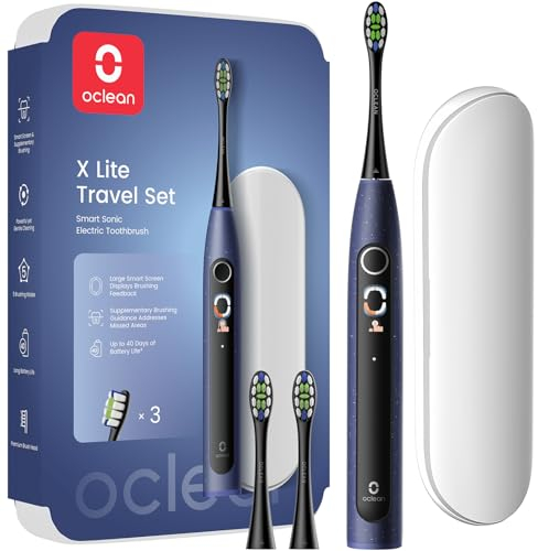 Oclean X Lite Schallzahnbürste Blau Gift Set, elektrische Zahnbürste mit 3 Bürstenköpfe, Electric Toothbrush mit IPX7 Wasserdicht, 5 Putzprogrammen, Timer, Reiseetui
