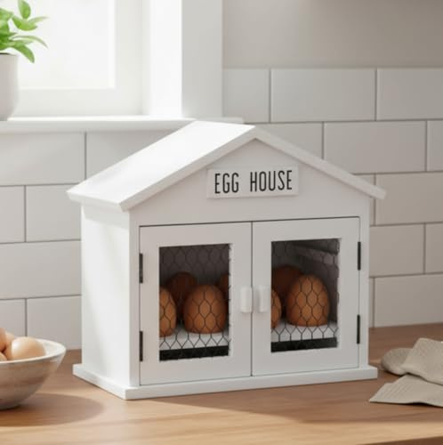 8+ Egg House Storage Box, White Wooden Counter-Top Egg Holder, Home Kitchen Organiser Farmhouse Decor